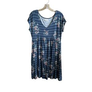 Maurices 24/7 Blue Floral Stripes Skater Mini Dress Sz Medium